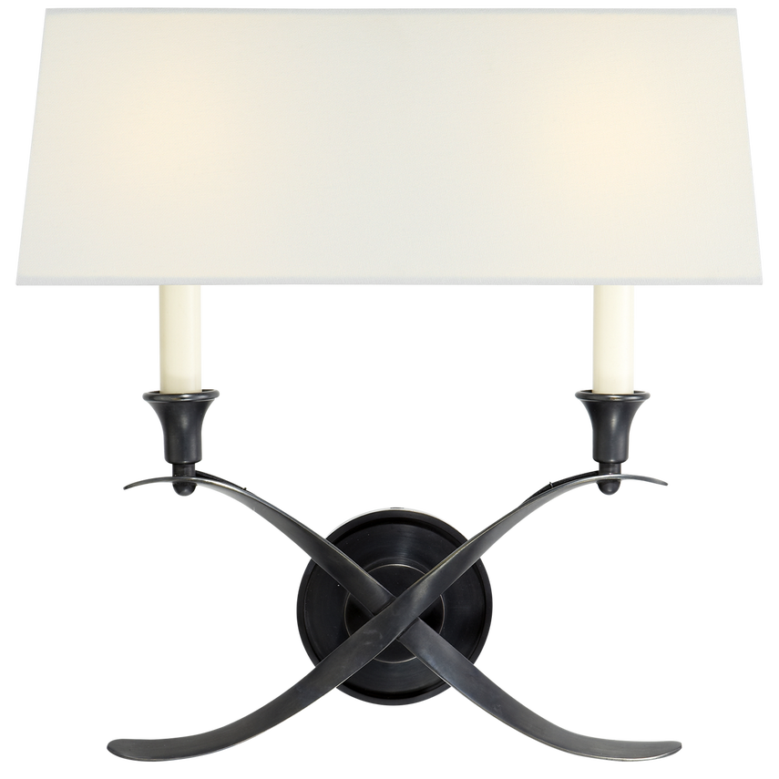 Cron Bouillotte Large Sconce-Visual Comfort-VISUAL-CHD 1191BZ-L-Wall LightingBronze / Linen Shade-5-France and Son