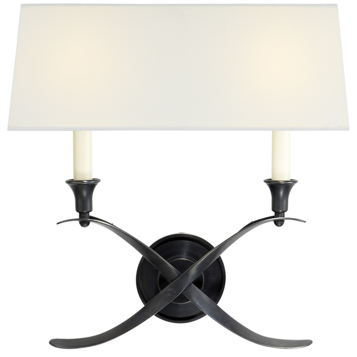 Cron Bouillotte Large Sconce-Visual Comfort-VISUAL-CHD 1191BZ-L-Wall LightingBronze / Linen Shade-5-France and Son