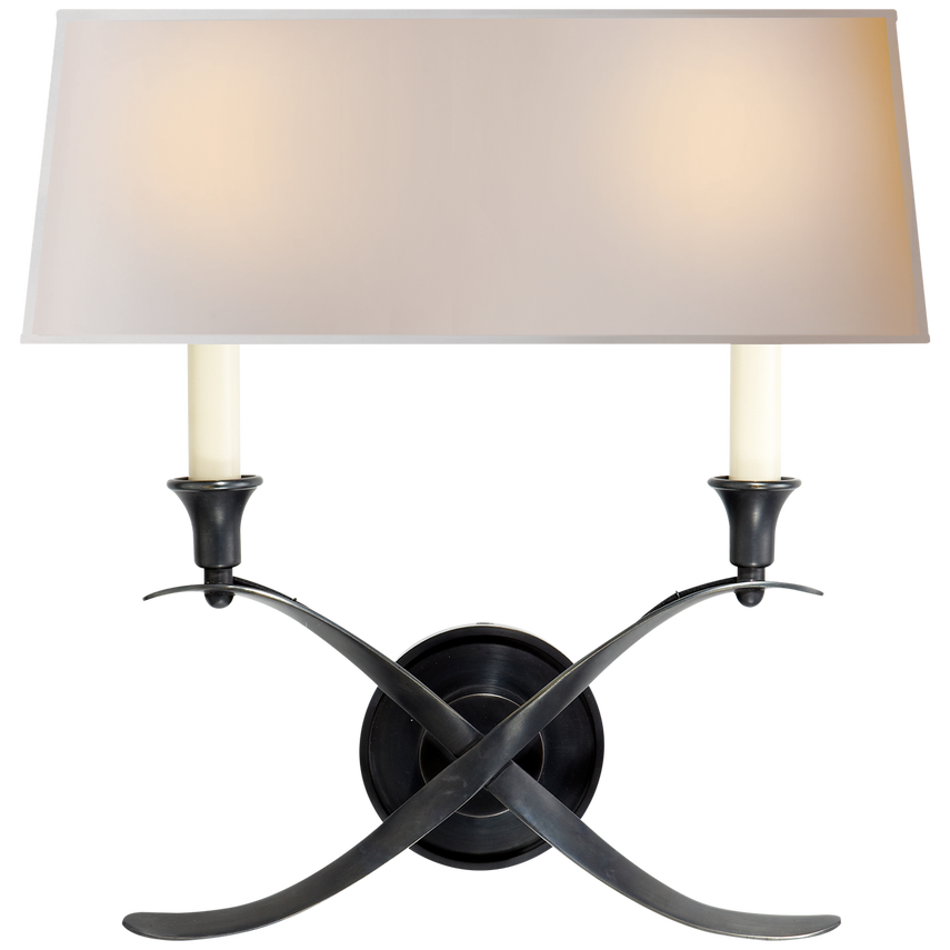 Cron Bouillotte Large Sconce-Visual Comfort-VISUAL-CHD 1191BZ-NP-Wall LightingBronze / Natural Paper Shade-6-France and Son