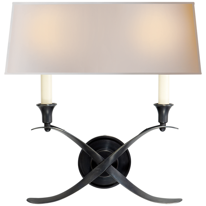 Cron Bouillotte Large Sconce-Visual Comfort-VISUAL-CHD 1191BZ-NP-Wall LightingBronze / Natural Paper Shade-6-France and Son