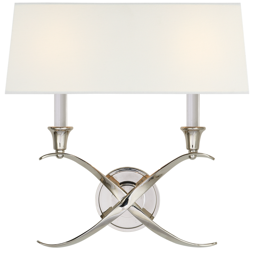 Cron Bouillotte Large Sconce-Visual Comfort-VISUAL-CHD 1191PN-L-Wall LightingPolished Nickel / Linen Shade-7-France and Son