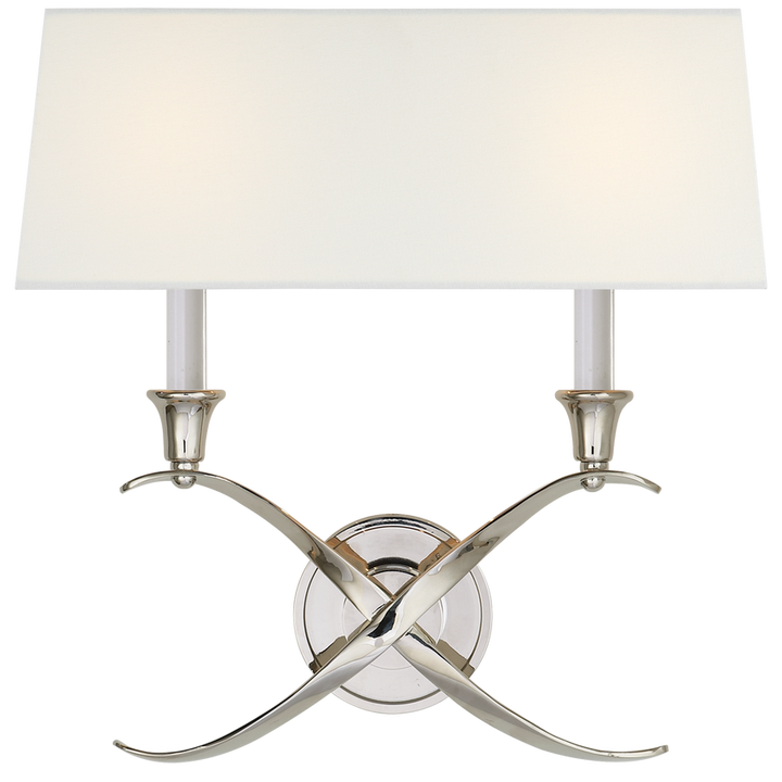 Cron Bouillotte Large Sconce-Visual Comfort-VISUAL-CHD 1191PN-L-Wall LightingPolished Nickel / Linen Shade-7-France and Son