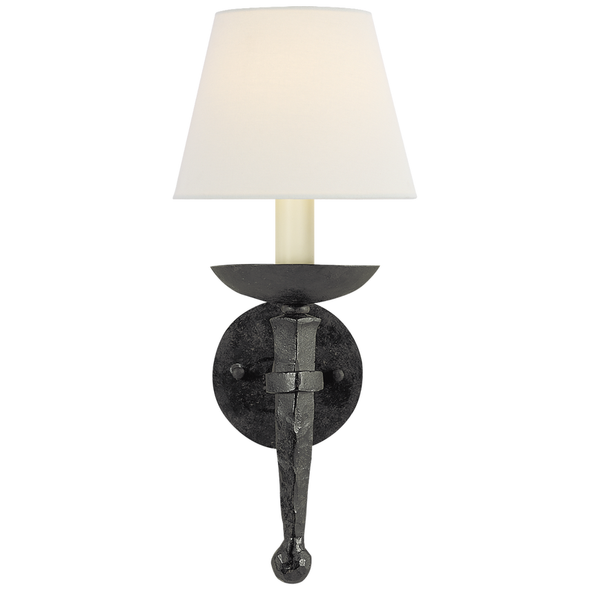 Irony Torch Sconce-Visual Comfort-VISUAL-CHD 1404BR-L-Wall LightingBlackened Rust-Linen-1-France and Son