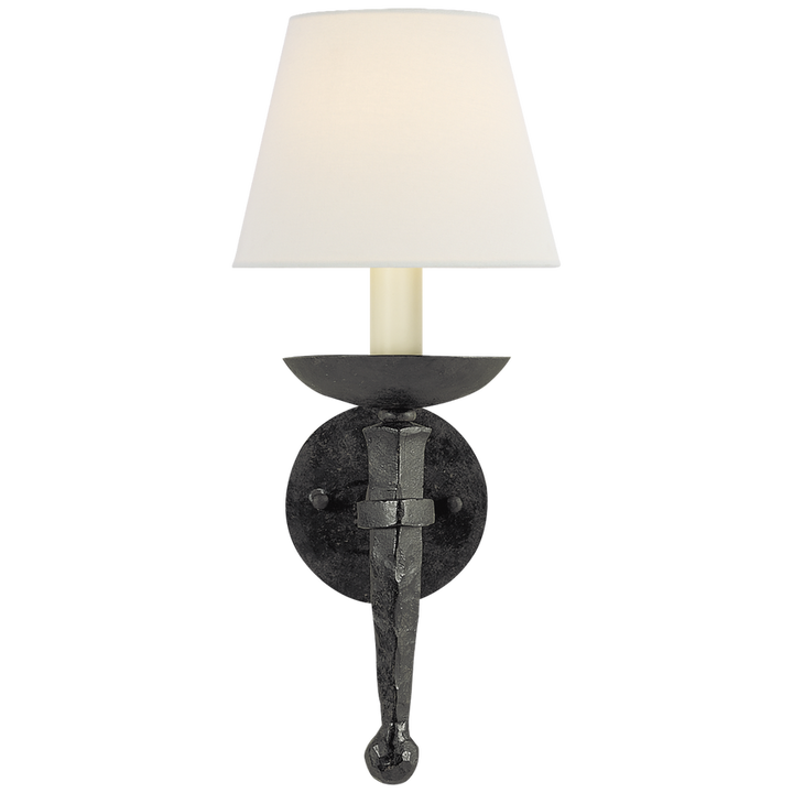 Irony Torch Sconce-Visual Comfort-VISUAL-CHD 1404BR-L-Wall LightingBlackened Rust-Linen-1-France and Son