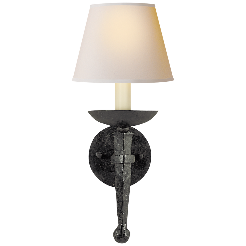 Irony Torch Sconce-Visual Comfort-VISUAL-CHD 1404BR-NP-Wall LightingBlackened Rust-Natural Paper-2-France and Son