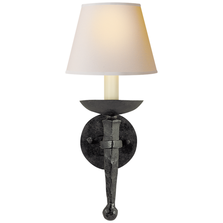 Irony Torch Sconce-Visual Comfort-VISUAL-CHD 1404BR-NP-Wall LightingBlackened Rust-Natural Paper-2-France and Son