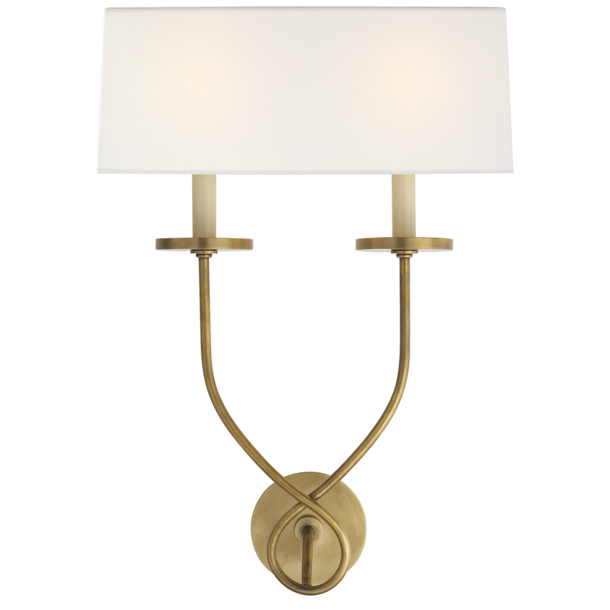 Syntric Twist Double Sconce-Visual Comfort-VISUAL-CHD 1612AB-L-Wall LightingAntique-Burnished Brass-Linen Shade-1-France and Son