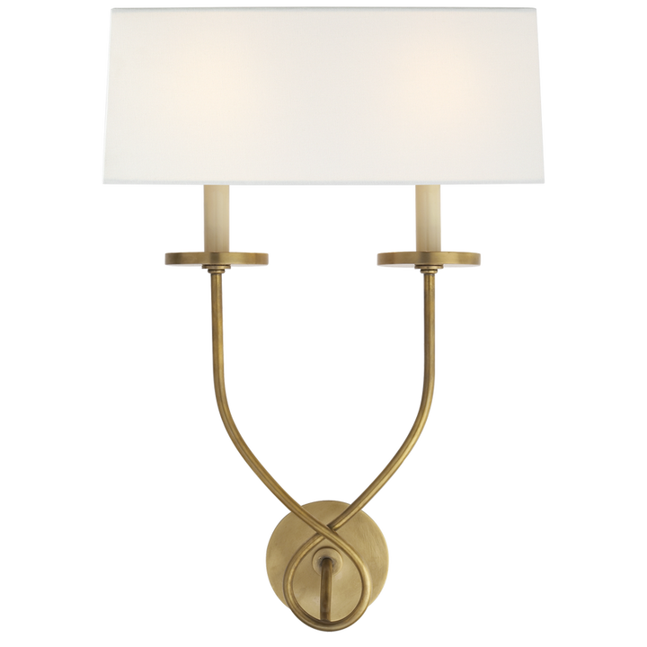 Syntric Twist Double Sconce-Visual Comfort-VISUAL-CHD 1612AB-L-Wall LightingAntique-Burnished Brass-Linen Shade-1-France and Son