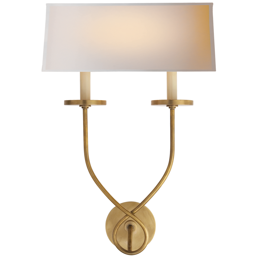 Syntric Twist Double Sconce-Visual Comfort-VISUAL-CHD 1612AB-NP-Wall LightingAntique-Burnished Brass-Natural Paper Shade-2-France and Son