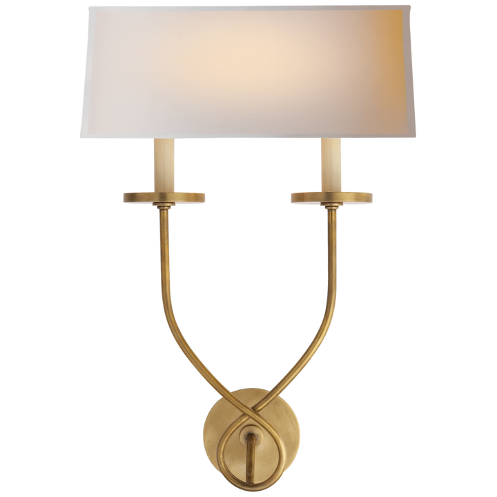 Syntric Twist Double Sconce-Visual Comfort-VISUAL-CHD 1612AB-NP-Wall LightingAntique-Burnished Brass-Natural Paper Shade-2-France and Son