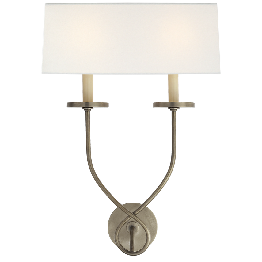 Syntric Twist Double Sconce-Visual Comfort-VISUAL-CHD 1612AN-L-Wall LightingAntique Nickel-Linen Shade-3-France and Son