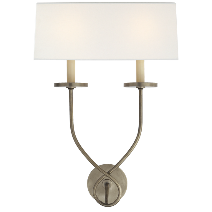 Syntric Twist Double Sconce-Visual Comfort-VISUAL-CHD 1612AN-L-Wall LightingAntique Nickel-Linen Shade-3-France and Son