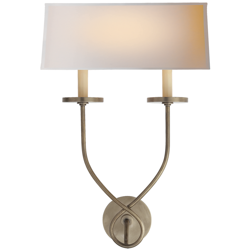 Syntric Twist Double Sconce-Visual Comfort-VISUAL-CHD 1612AN-NP-Wall LightingAntique Nickel-Natural Paper Shade-4-France and Son