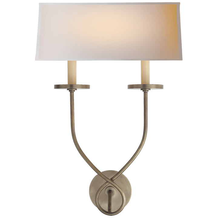 Syntric Twist Double Sconce-Visual Comfort-VISUAL-CHD 1612AN-NP-Wall LightingAntique Nickel-Natural Paper Shade-4-France and Son