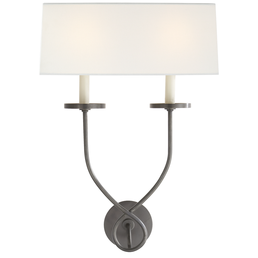 Syntric Twist Double Sconce-Visual Comfort-VISUAL-CHD 1612BZ-L-Wall LightingBronze-Linen Shade-5-France and Son