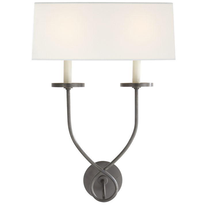 Syntric Twist Double Sconce-Visual Comfort-VISUAL-CHD 1612BZ-L-Wall LightingBronze-Linen Shade-5-France and Son