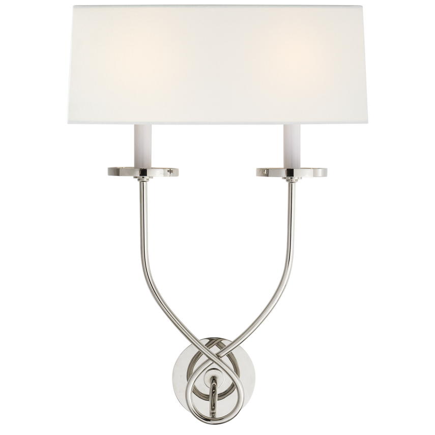 Syntric Twist Double Sconce-Visual Comfort-VISUAL-CHD 1612PN-L-Wall LightingPolished Nickel-Linen Shade-7-France and Son