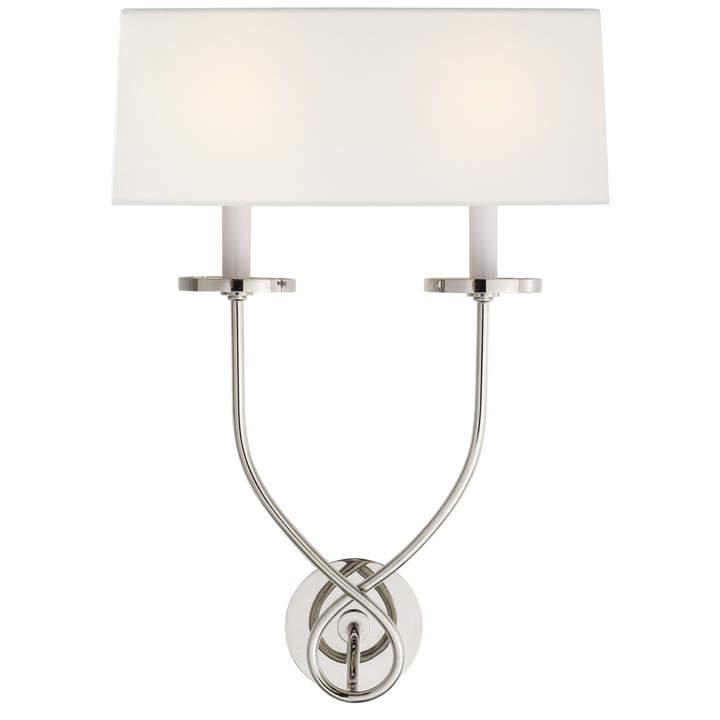 Syntric Twist Double Sconce-Visual Comfort-VISUAL-CHD 1612PN-L-Wall LightingPolished Nickel-Linen Shade-7-France and Son