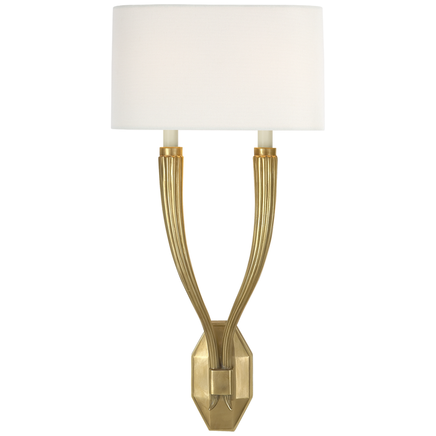 Rodey Double Sconce-Visual Comfort-VISUAL-CHD 2461AB-L-Wall LightingAntique-Burnished Brass-Linen Shade-1-France and Son
