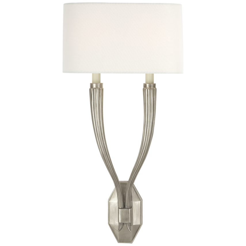 Rodey Double Sconce-Visual Comfort-VISUAL-CHD 2461AN-L-Wall LightingAntique Nickel-Linen Shade-2-France and Son