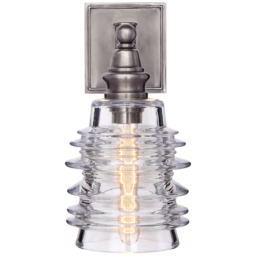Cavelleine Sconce-Visual Comfort-VISUAL-CHD 2472AN-CG-Wall LightingRibbed Wide Glass-Antique Nickel-2-France and Son