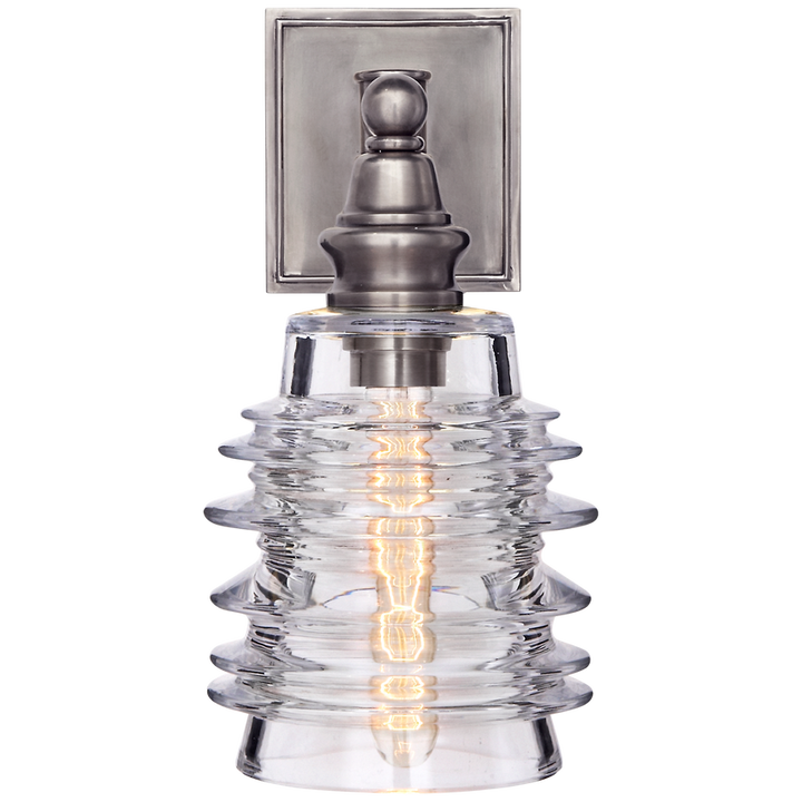 Cavelleine Sconce-Visual Comfort-VISUAL-CHD 2472AN-CG-Wall LightingRibbed Wide Glass-Antique Nickel-2-France and Son