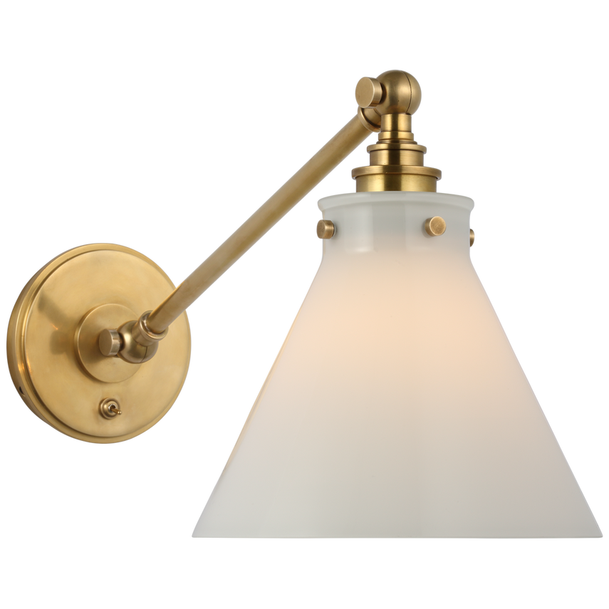 Parker Single Library Wall Light-Visual Comfort-VISUAL-CHD 2525AB-WG-PendantsAntique-Burnished Brass-White Glass-2-France and Son