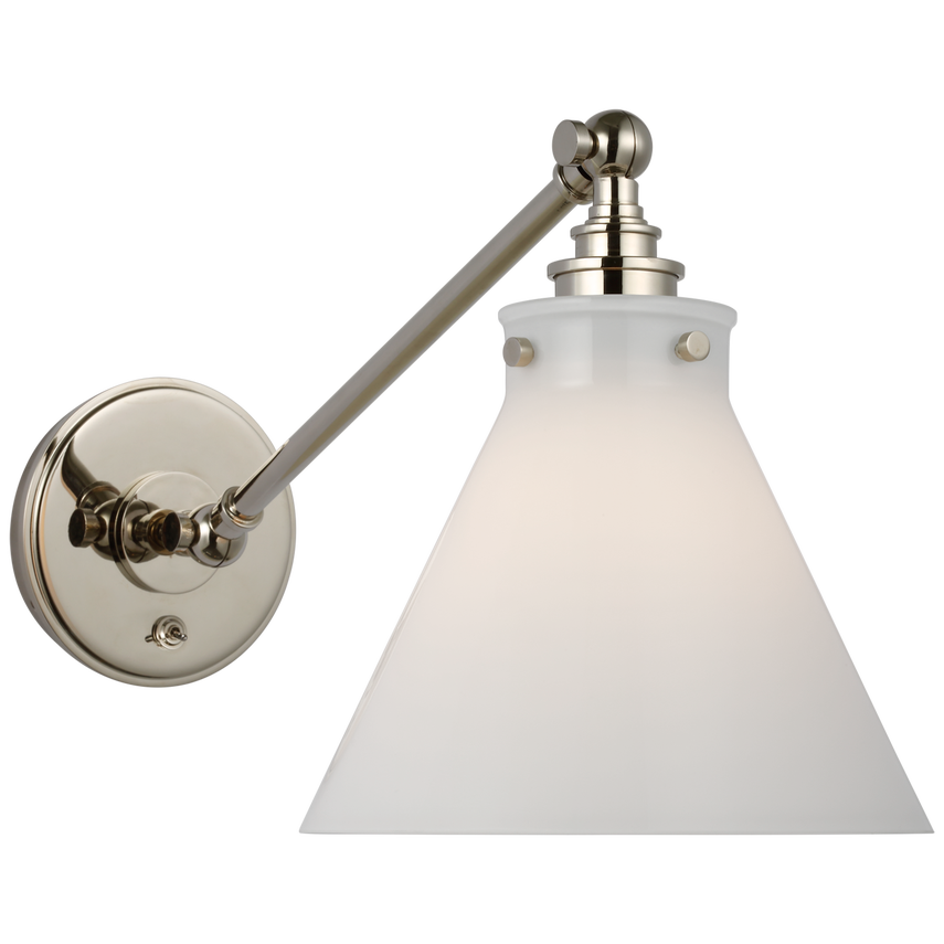 Parker Single Library Wall Light-Visual Comfort-VISUAL-CHD 2525PN-WG-PendantsPolished Nickel-White Glass-6-France and Son