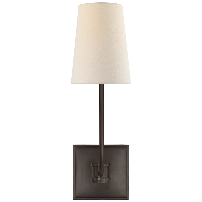 Venice Single Sconce-Visual Comfort-VISUAL-CHD 2620BZ-L-Wall LightingBronze-Linen Shade-2-France and Son