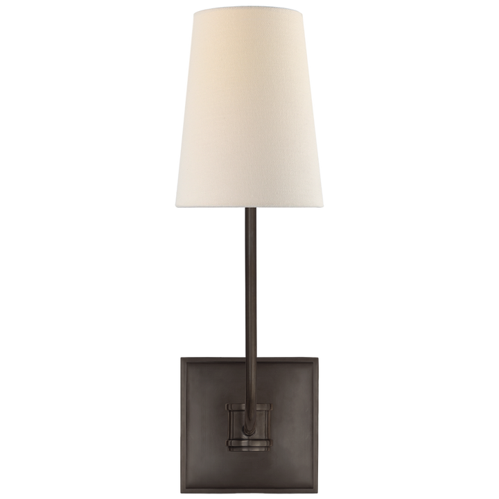 Venice Single Sconce-Visual Comfort-VISUAL-CHD 2620BZ-L-Wall LightingBronze-Linen Shade-2-France and Son