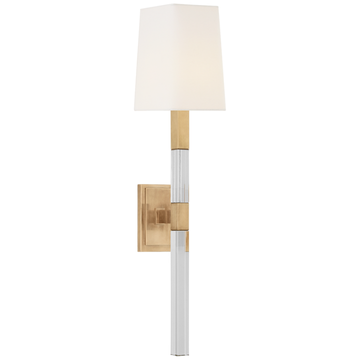 Raga Medium Tail Sconce-Visual Comfort-VISUAL-CHD 2901AB/CG-L-Wall LightingAntique-Burnished Brass / Crystal / Linen Shade-1-France and Son