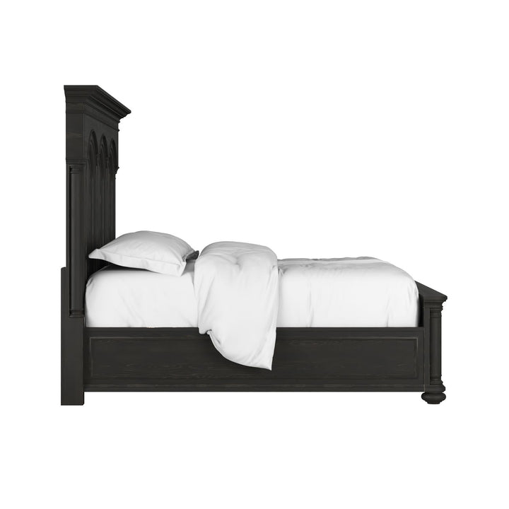 Atrium Panel King Bed — hand rubbed black with undertones of brown