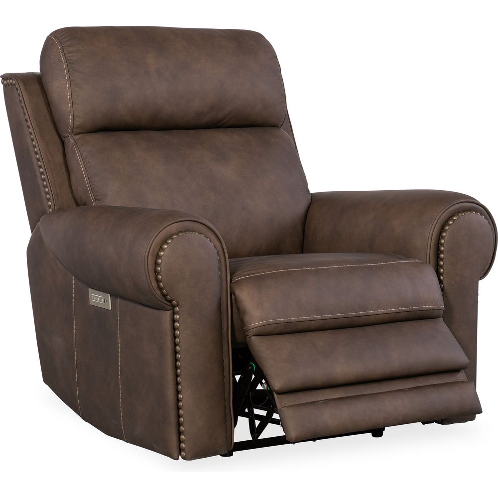 Duncan Power Recliner with Power Headrest & Lumbar - Dark Brown
