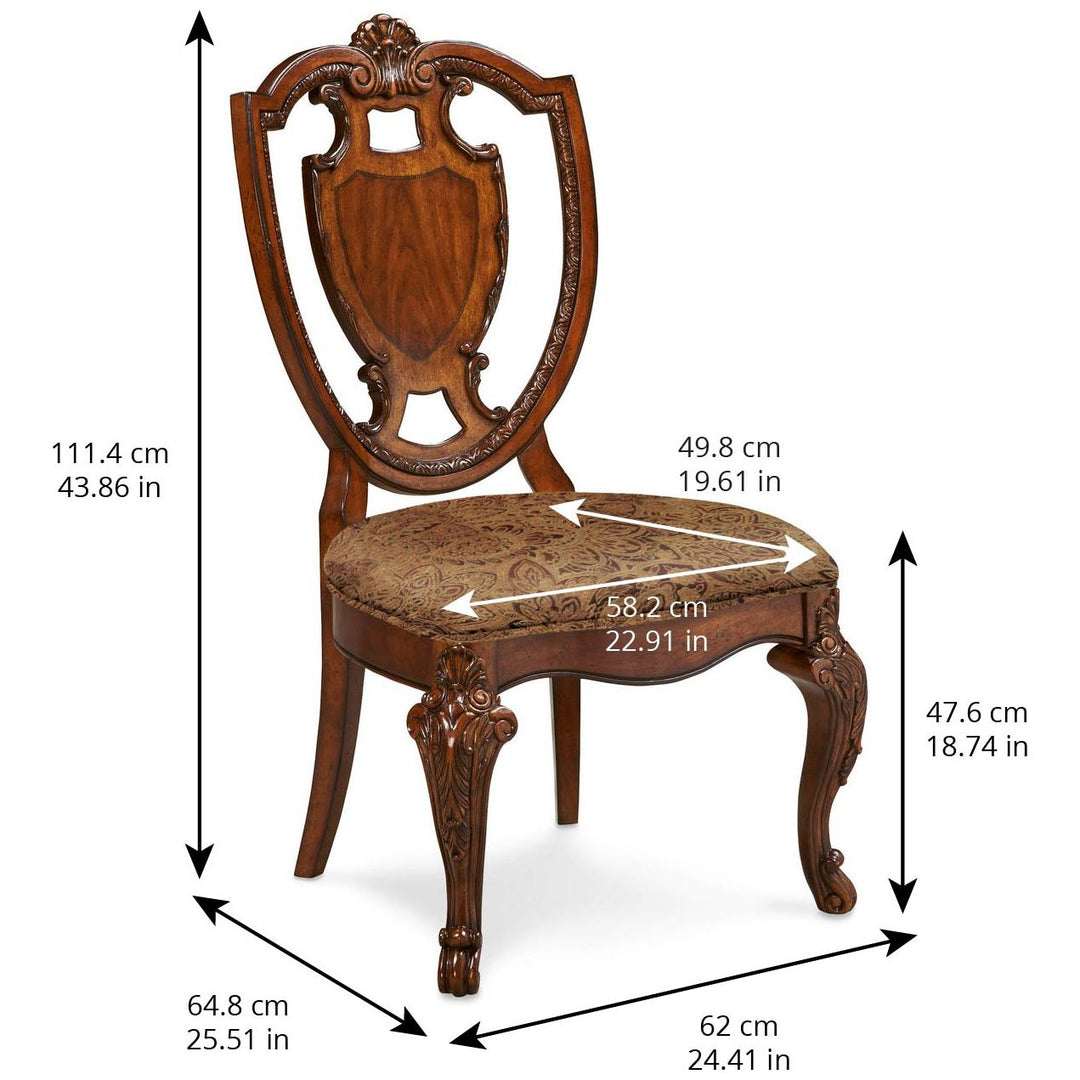 Old World Shield Back Side Chair with Fabric Seat (Purchase in qty of 2 required, priced individually) - Brown, Beige