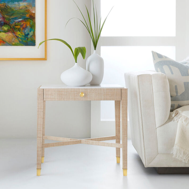 Palmetto Raffia Side Table with Drawer – France & Son