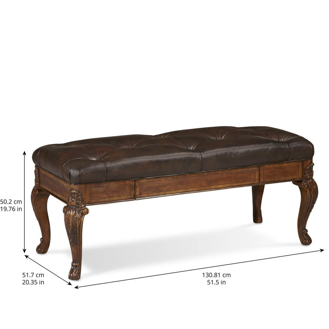 Old World Leather Storage Bench - Brown