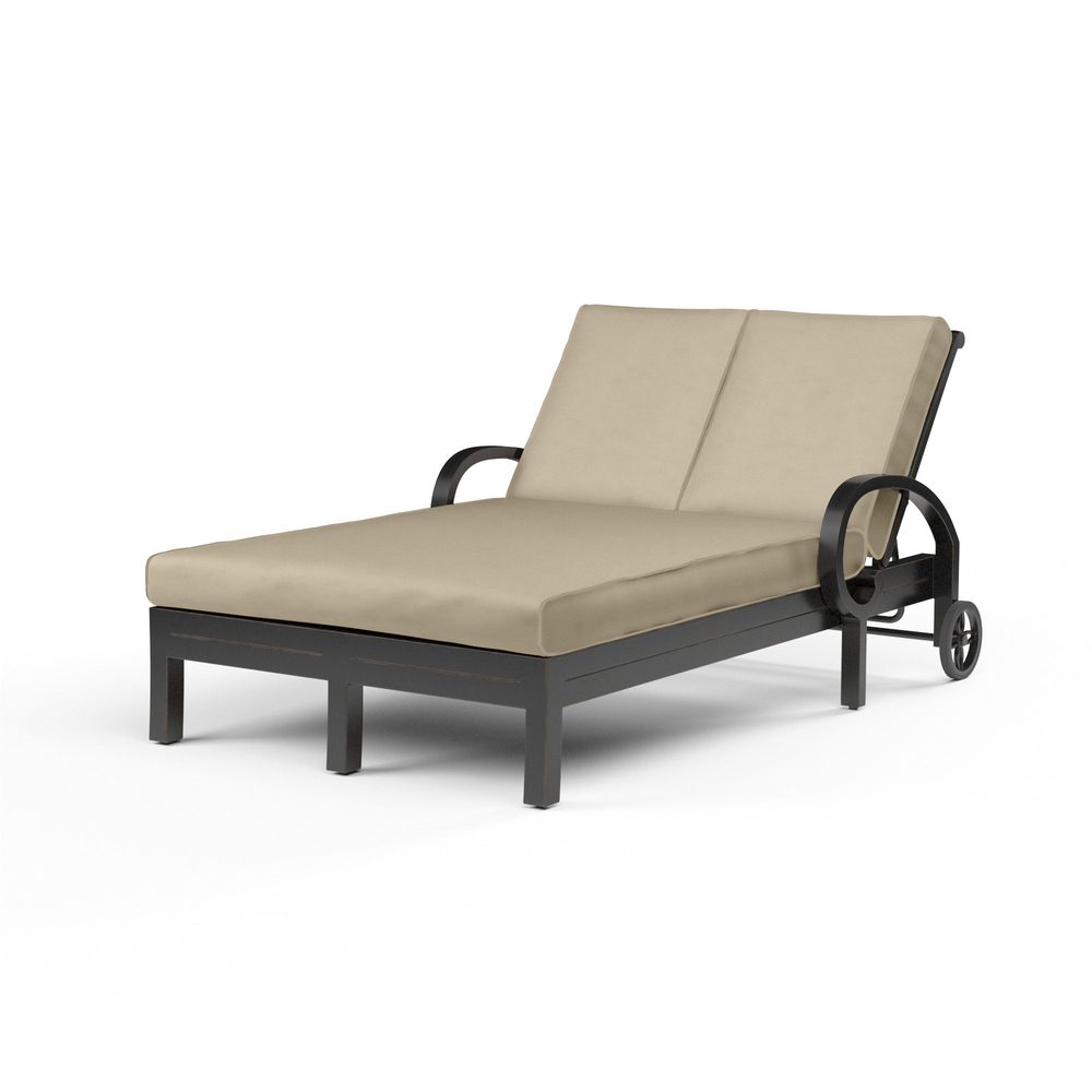 Outdoor Chaises Monterey Double Chaise in Linen Stone w/ Selt Welt