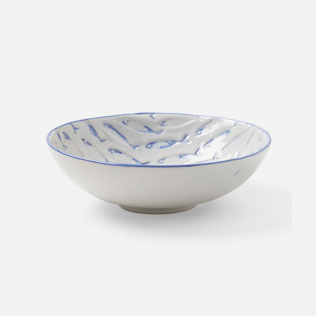 Gideon White/Blue Fish Cereal/Ice Cream Bowl Stoneware Pack/4