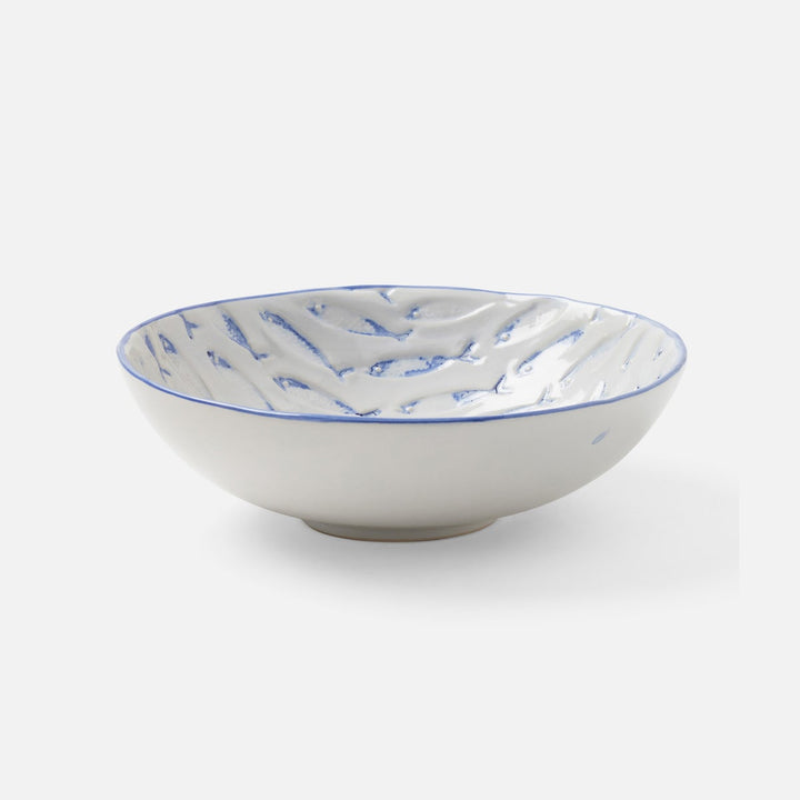 Gideon White/Blue Fish Cereal/Ice Cream Bowl Stoneware Pack/4