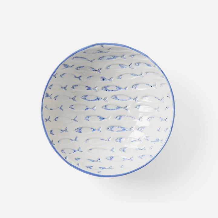 Gideon White/Blue Fish Cereal/Ice Cream Bowl Stoneware Pack/4