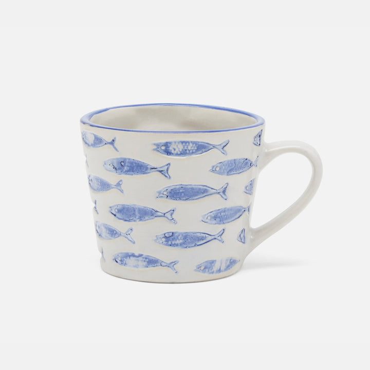Gideon White/Blue Fish Mug Stoneware Pack/4