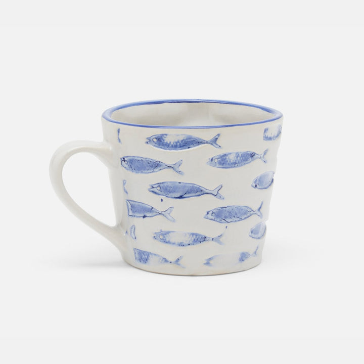 Gideon White/Blue Fish Mug Stoneware Pack/4