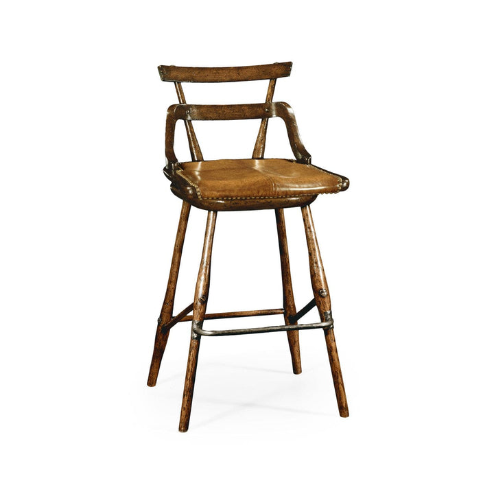 Buckingham Oak Studded Leather Barstool-Jonathan Charles-JCHARLES-001962-AA-Bar Stools-1-France and Son