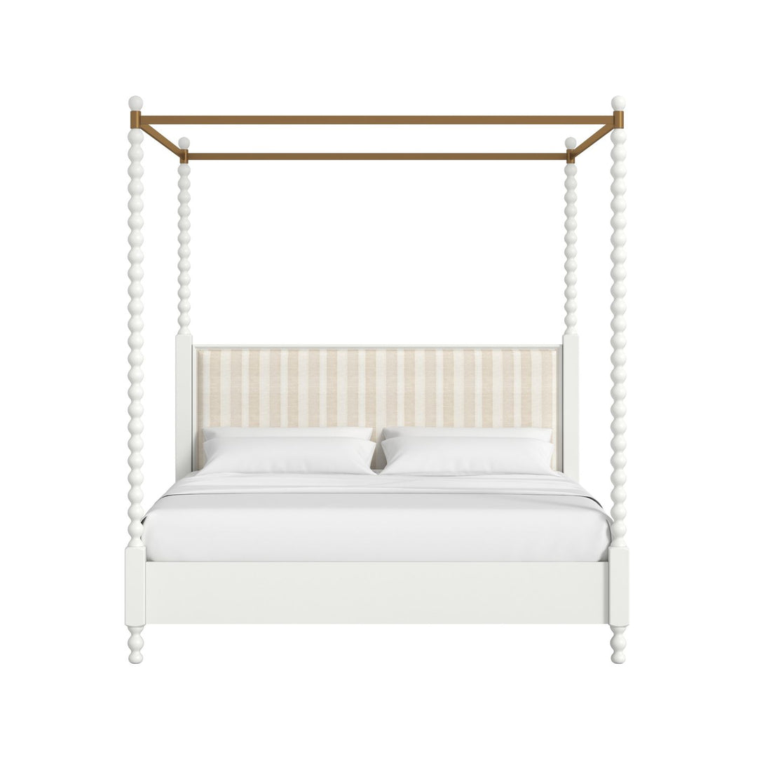 Haven King Upholstered Canopy Poster Bed — Warm White
