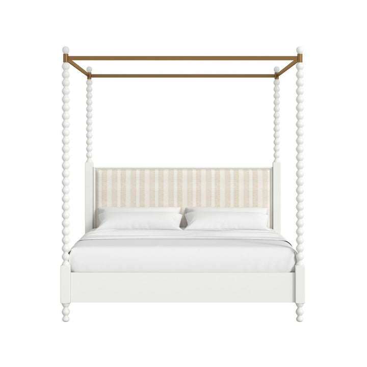 Haven King Upholstered Canopy Poster Bed — Warm White