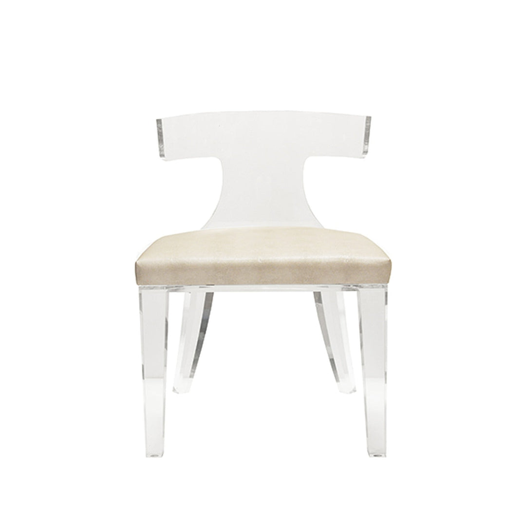 Duke - Acrylic Klismos Chair With Beige Faux Shagreen Cushion