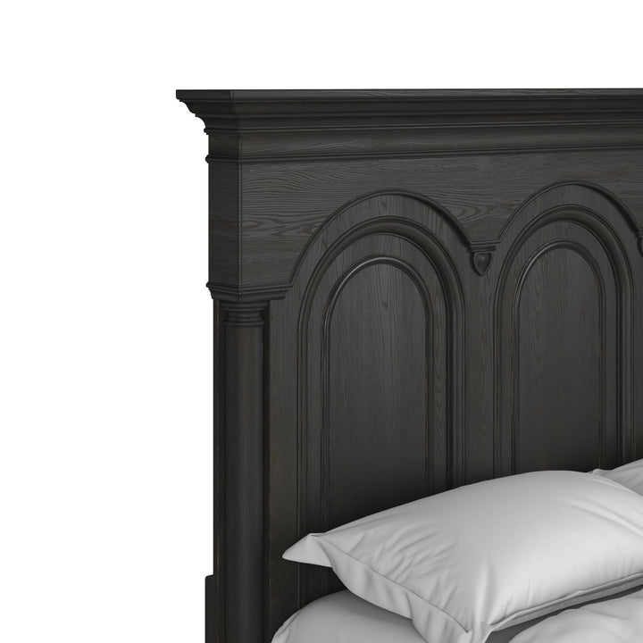 Atrium Panel King Bed — hand rubbed black with undertones of brown