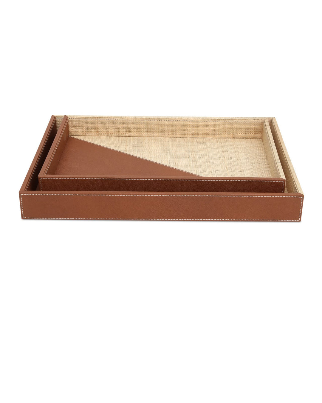 Serveware: Trays Leather & Raffia Tray Set of 2