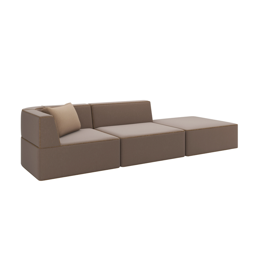 Marbella 3 Piece Sectional, shown in taupe and warm beige with fabric, upholstery, and 3-piece modular sectional.