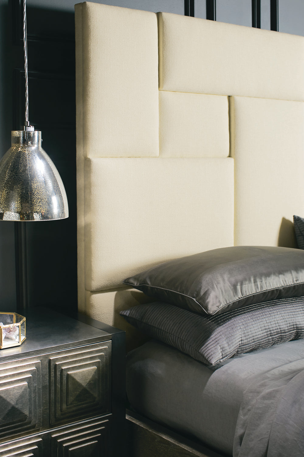 Mosaic Upholstered King Panel Bed